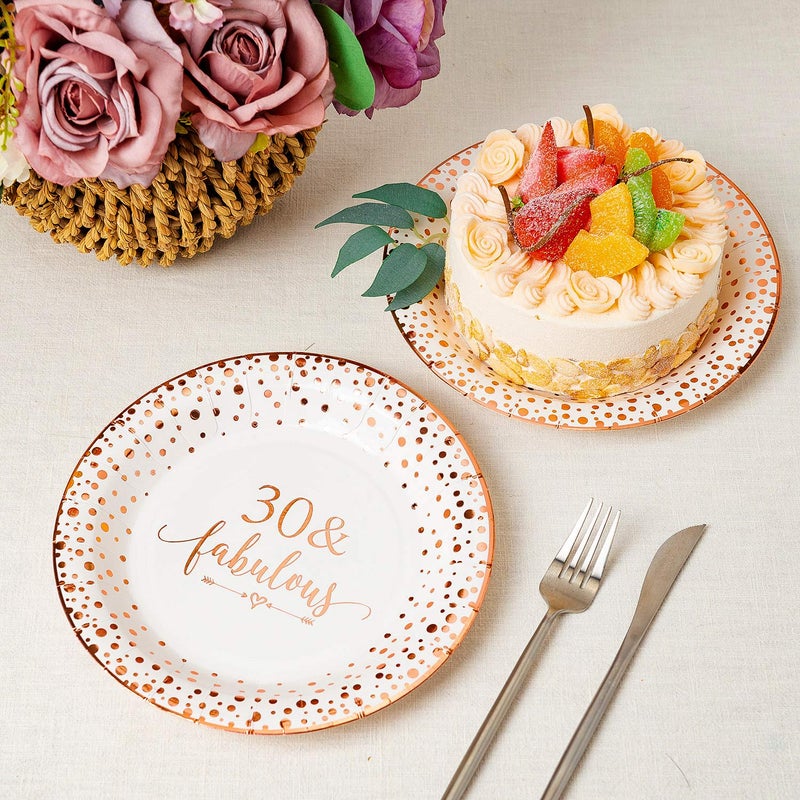 Crisky 30 Fabulous Disposable Plates for Women 30th Birthday Decorations Rose Gold Dessert, Buffet, Cake Disposable Plates 30th Birthday Party Table Supples, 50 Count, 9 inches - Image 3